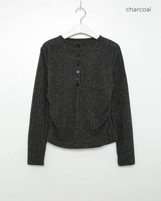 Lace-layered button-detail T-shirt