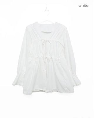 Drawstring Long Puff Sleeve Blouse