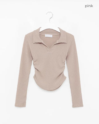 Side-shirred collar knit