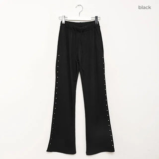 Side-studded knit flared pants