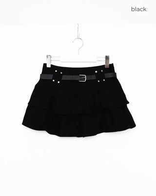 (With belt) Studded ruffle mini skirt