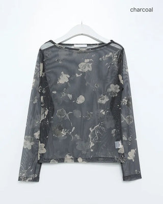 Flower Mesh See-Through Long-Sleeve T-Shirt