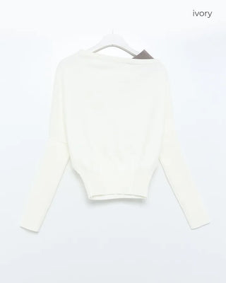 Layered design off-shoulder ribbed slim knit