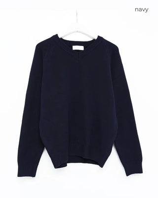 (Unisex) V-neck raglan high-gauge knit