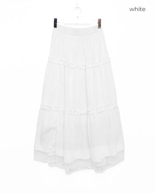Lace hem frill line tiered maxi skirt