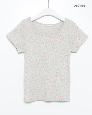 Boat neck floral pointe short T-shirt