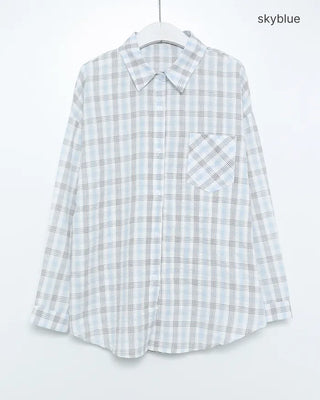 Round Hem Seersucker Check Shirt