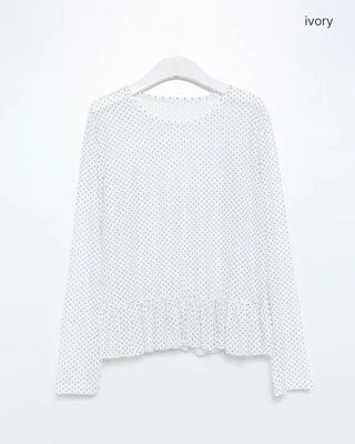 Dot Shirring High Neck Long Sleeve T-Shirt