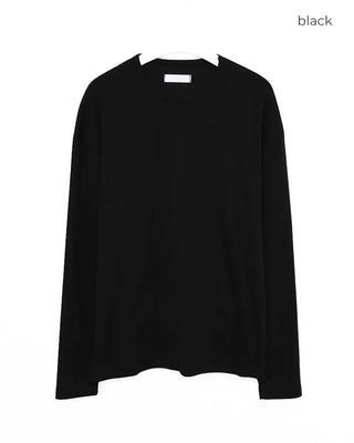 Ribbed round neck long-sleeve T-shirt