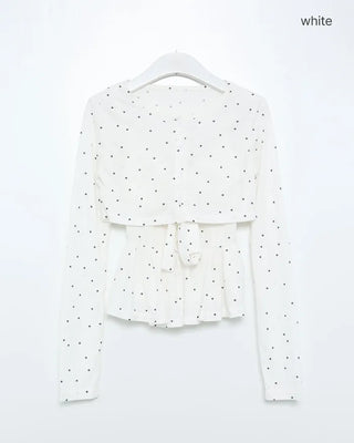 Bust Ribbon Dot Sleeveless Top & Cardigan Set