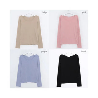 Jewel neck rayon long T-shirt