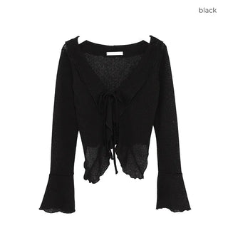 Frill Ribbon Sheer Cardigan
