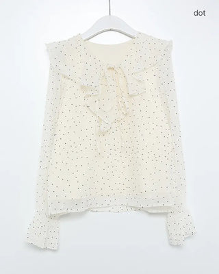 Big frill colored polka dot pattern blouse