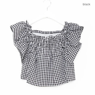 Gingham check frill blouse