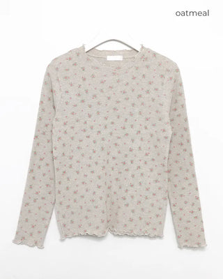Mini Flower Scallop Point Waffle Long T-Shirt
