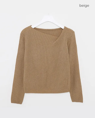 Ribbed Asymmetrical Neck Knit