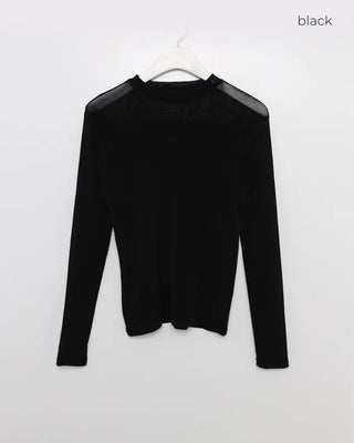 See-through two-tone simple T-shirt