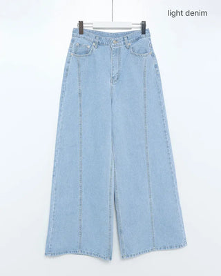 Side-slit wide denim pants
