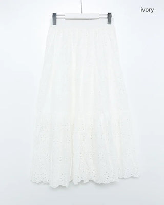 Perforated lace maxi skirt