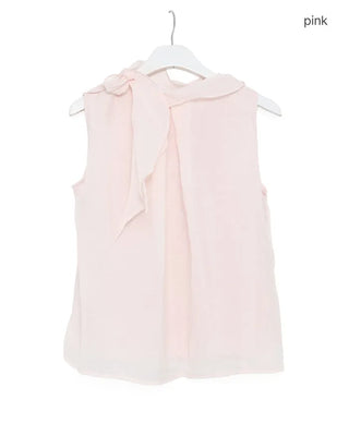 Sleeveless blouse with ribbon neckline