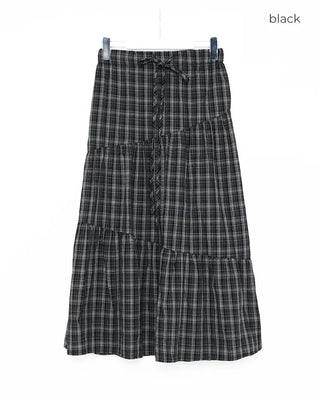 Checked banded long skirt