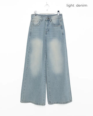 Washed wide denim pants