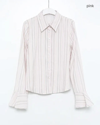 Gradient stripe flared cuff shirt