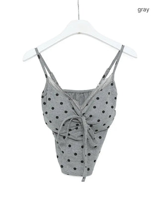 Cup-attached polka dot ribbon camisole