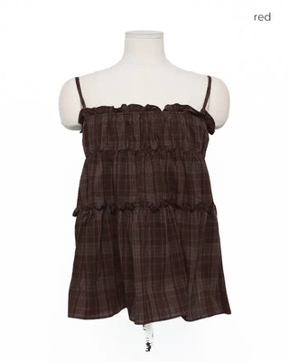 Frilled Shirring Check Sleeveless Dress
