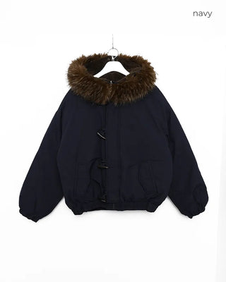 Button-up hooded fur padded jacket