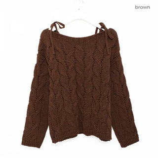 Shoulder slit ribbon cable knit