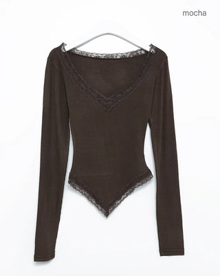 Lace plunging pointed hem slim cut and sew
