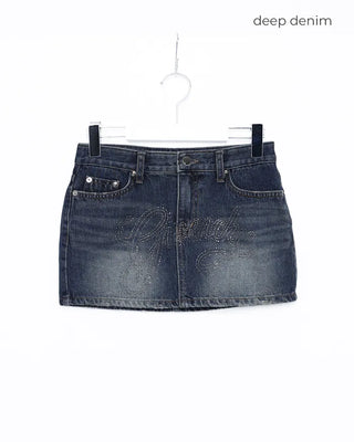 Cubic lettering denim mini skirt