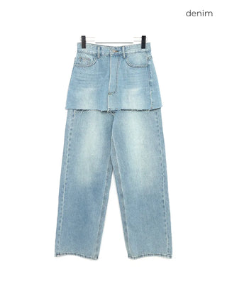 Cut-off wrap skirt & wide-leg denim set