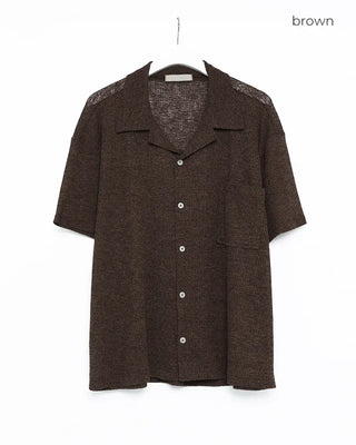 Knit collar button short-sleeved shirt