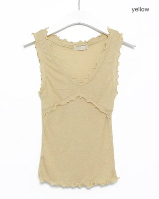 V-neck scalloped hem ribbed tank top