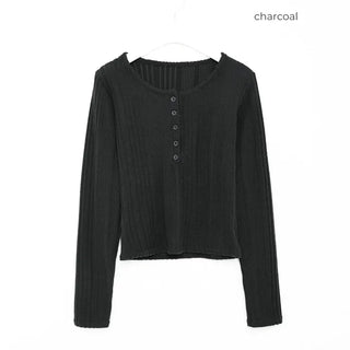 Ribbed 4-button round long sleeve