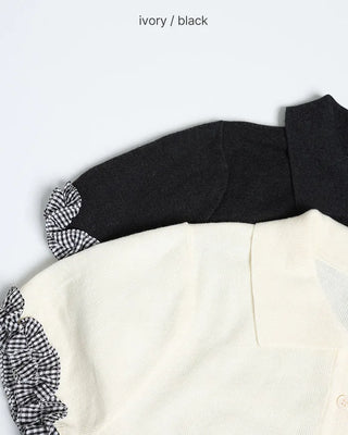 Checked frill detail short-sleeved knit