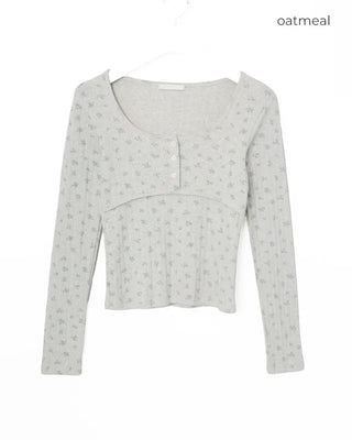 Flower detail button t-shirt
