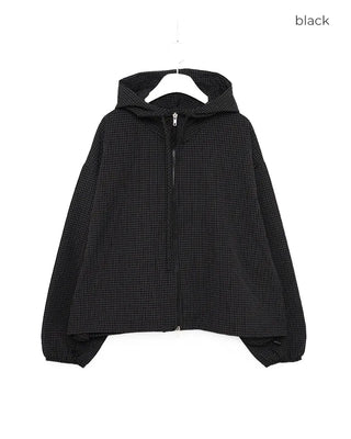 (Unisex) Fluff Check Double Zip Hooded Windbreaker
