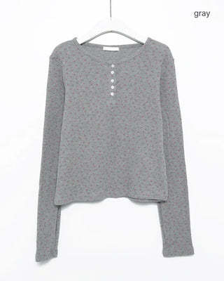 Mini Flower Henley Neck Thermal Cut and Sew