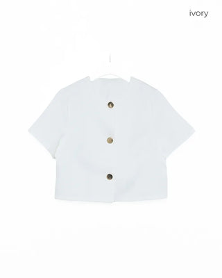 Round-button collarless half-sleeve jacket