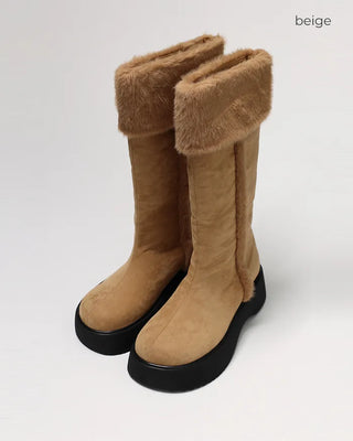 Suede fur long boots
