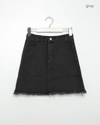 Cut denim mini skirt