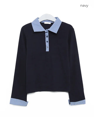 Check detail long-sleeve T-shirt