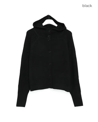 Ribbed Point High Neck Hooded Cardigan