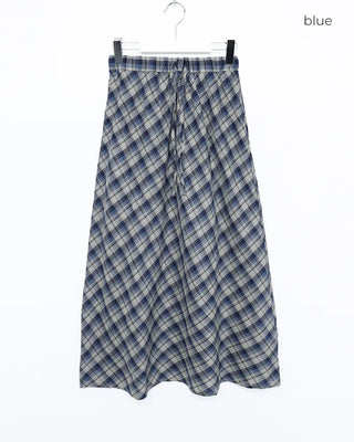 Checked banded long skirt