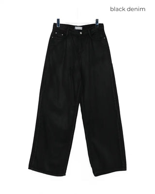 Coated black baggy denim pants