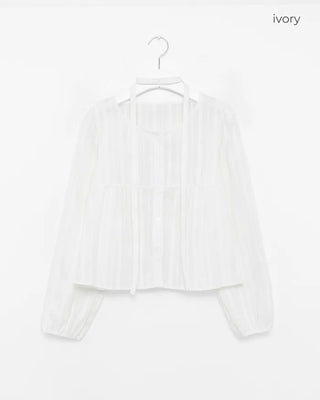 (Set) Punching Lace Tie Blouse