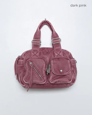 2-Way Vintage Double Pocket Square Boston Bag